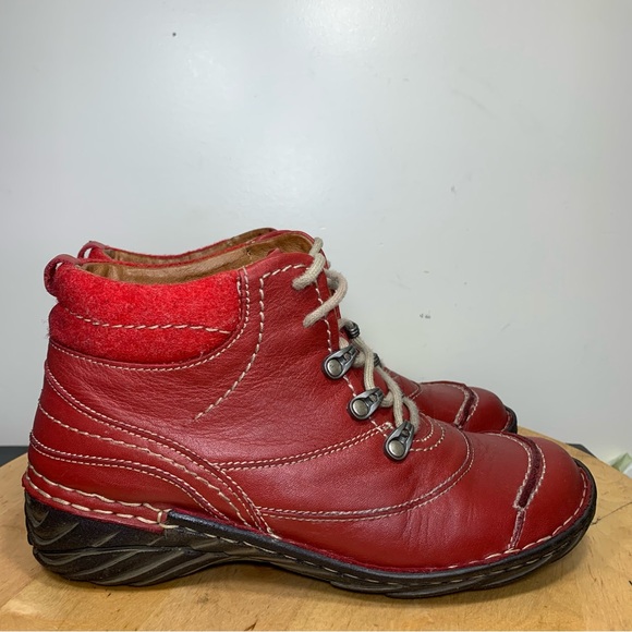 Josef Seibel Red Leather Ankle Booties Sz 39/8 Lace up Moccasins Chukka Boots - Picture 13 of 16